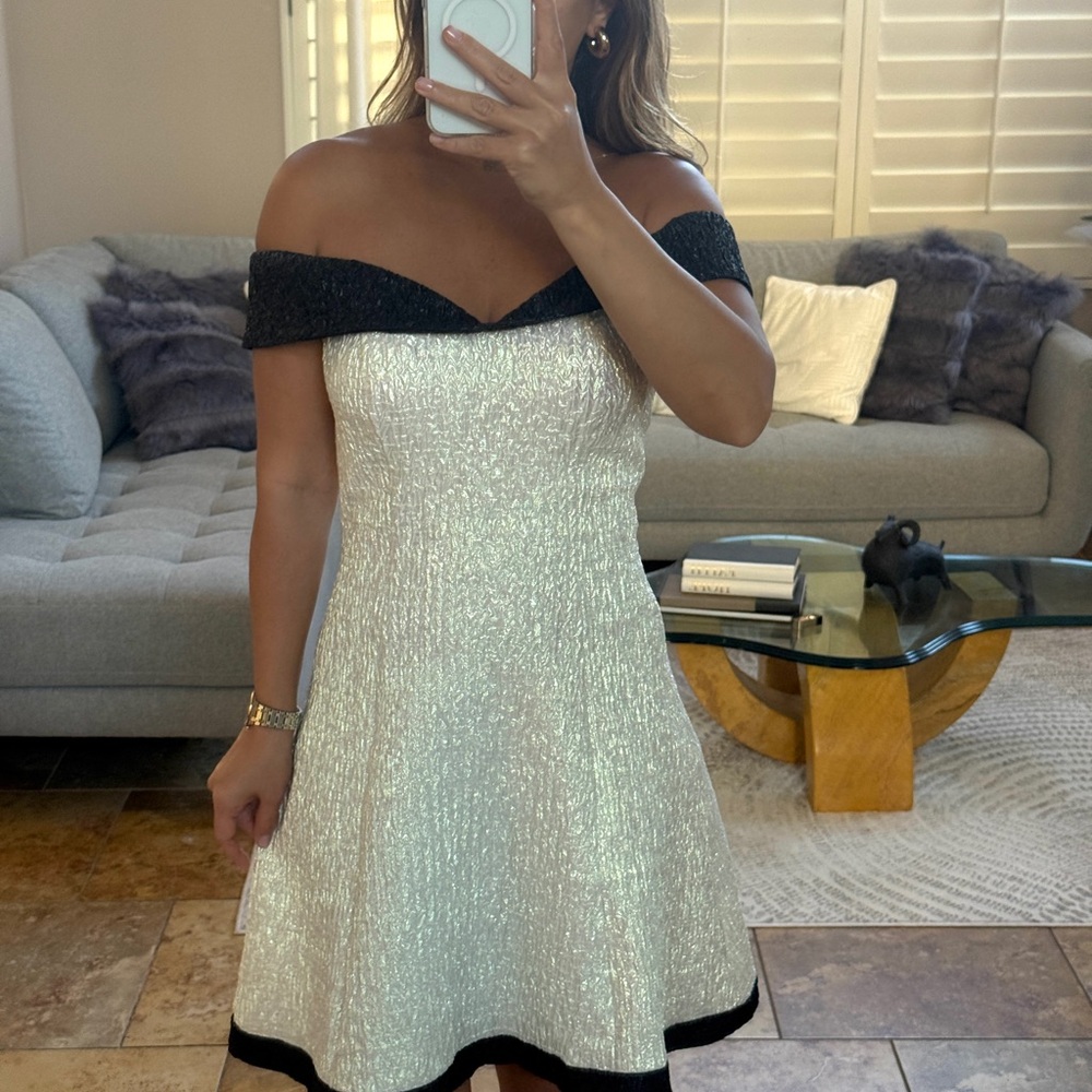 Elegant Off-Shoulder Black and White Dress